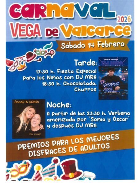 Cartel del Carnaval 2026 en Vega de Valcarce con actividades y horarios