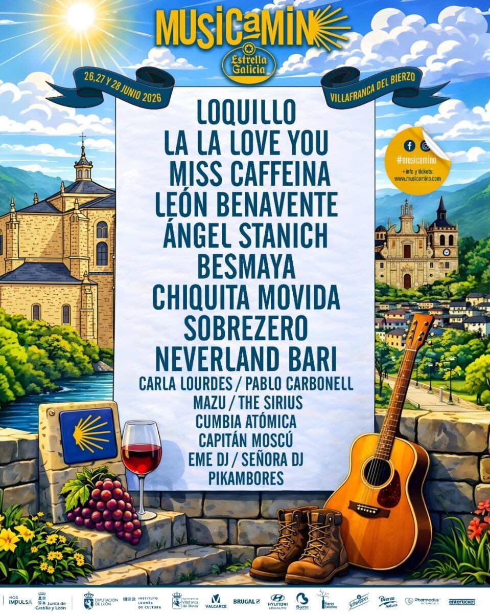 Cartel del festival Musicamino 2026 en Villafranca del Bierzo con artistas destacados.