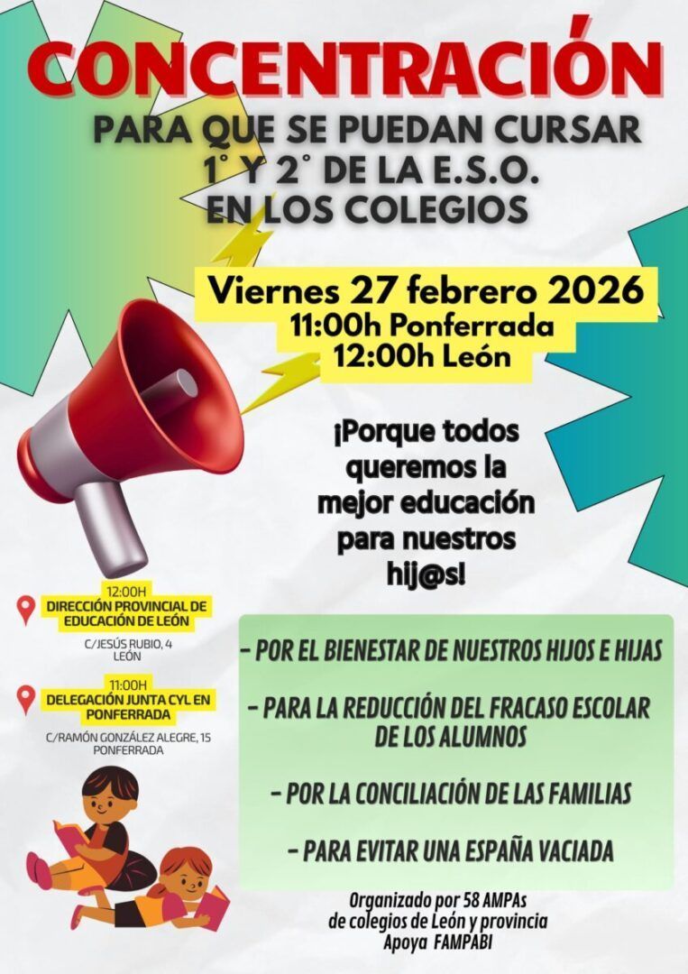Cartel de concentración para cursos de 1º y 2º de ESO en colegios