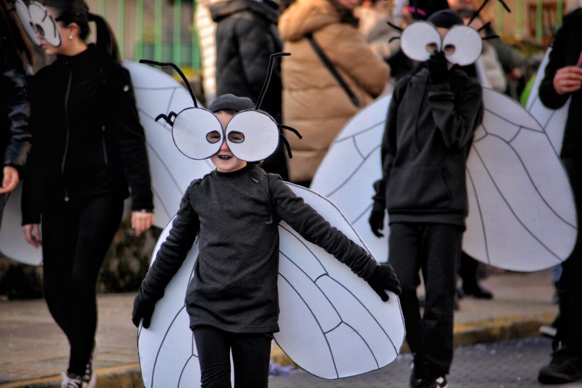 Niños disfrazados de insectos en el desfile de carnaval.