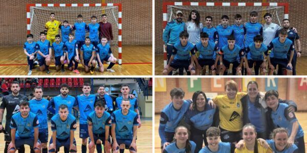 Jugadores del CD Ponfesala en varias categorías durante un partido de fútbol sala