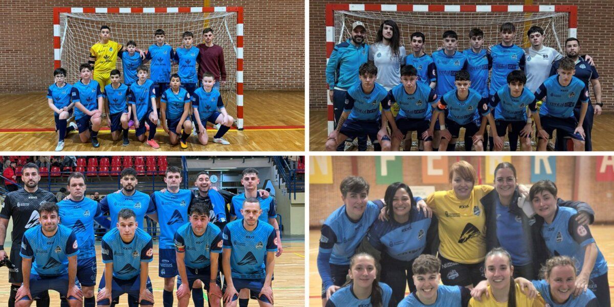 Jugadores del CD Ponfesala en varias categorías durante un partido de fútbol sala