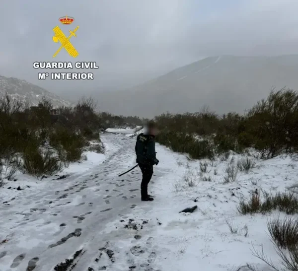 Agente de la Guardia Civil en un paisaje nevado durante una búsqueda