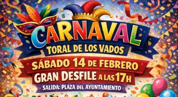 Cartel del Carnaval 2026 de Toral de los Vados con detalles del evento.