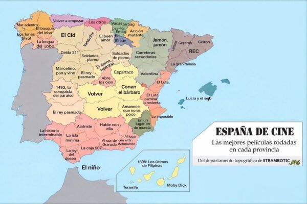 Mapa de España con las mejores películas por provincia según Strambotic