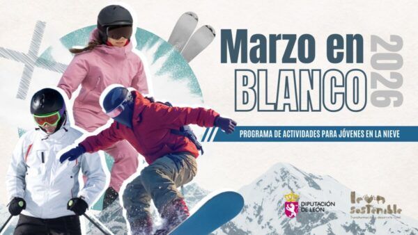 Jóvenes esquiando en un evento de marzo en blanco