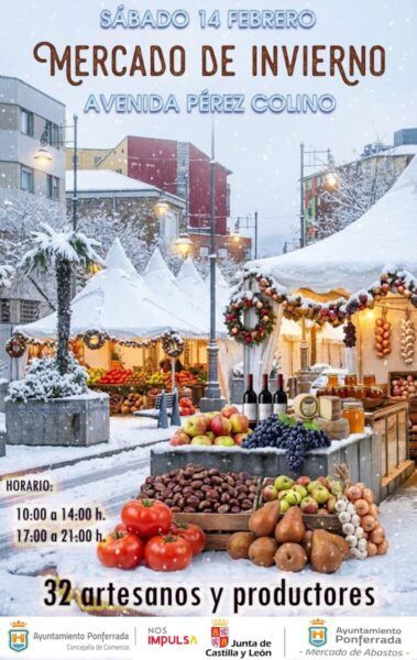 Cartel del Mercado de Invierno en Ponferrada con productos locales
