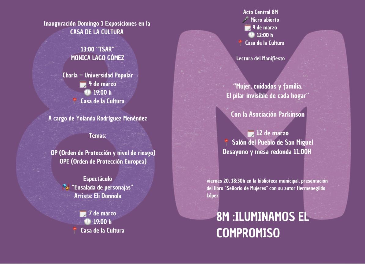 Cartel del evento 8M en Villablino con actividades y lema de igualdad