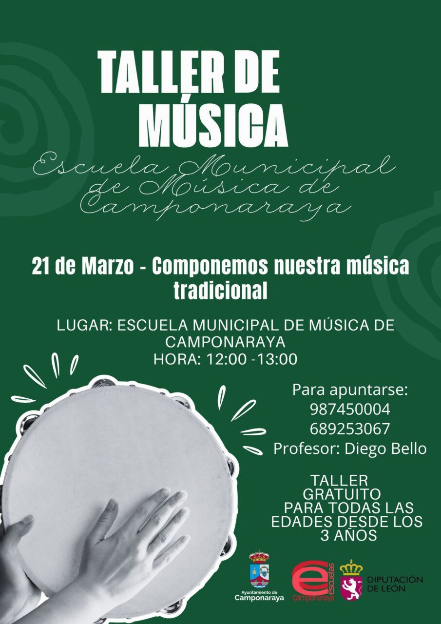 Cartel del taller de música en la Escuela Municipal de Camponaraya