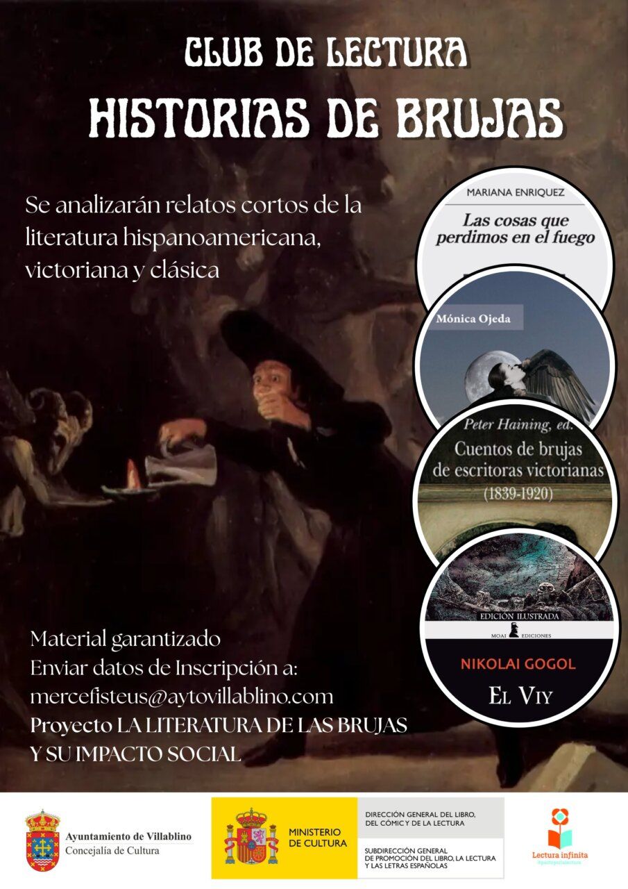 Cartel del club de lectura sobre historias de brujas en Villablino