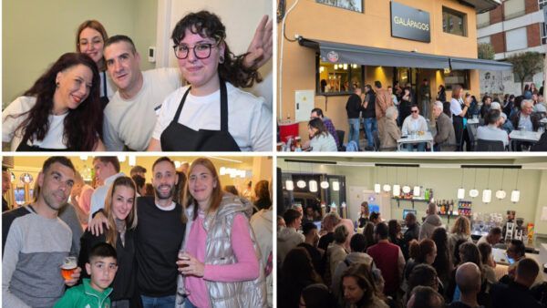 Inauguración del Bar Galápagos con asistentes y personal sonriendo.
