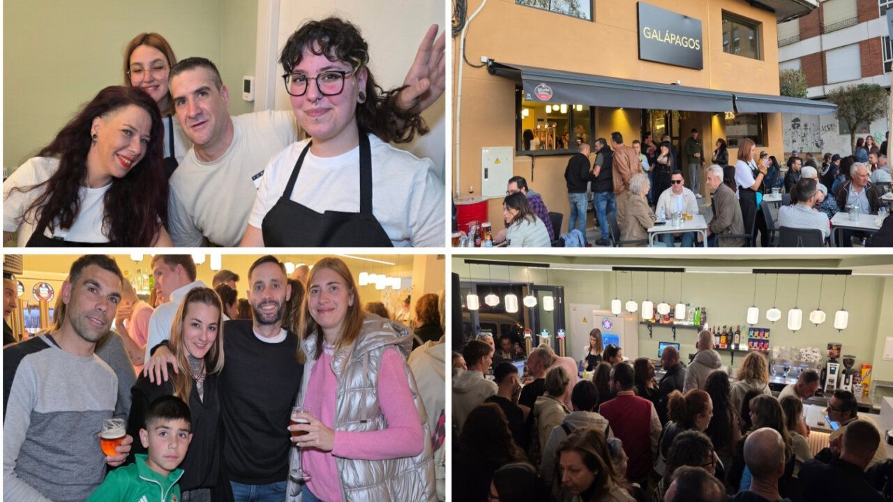 Inauguración del Bar Galápagos con asistentes y personal sonriendo.