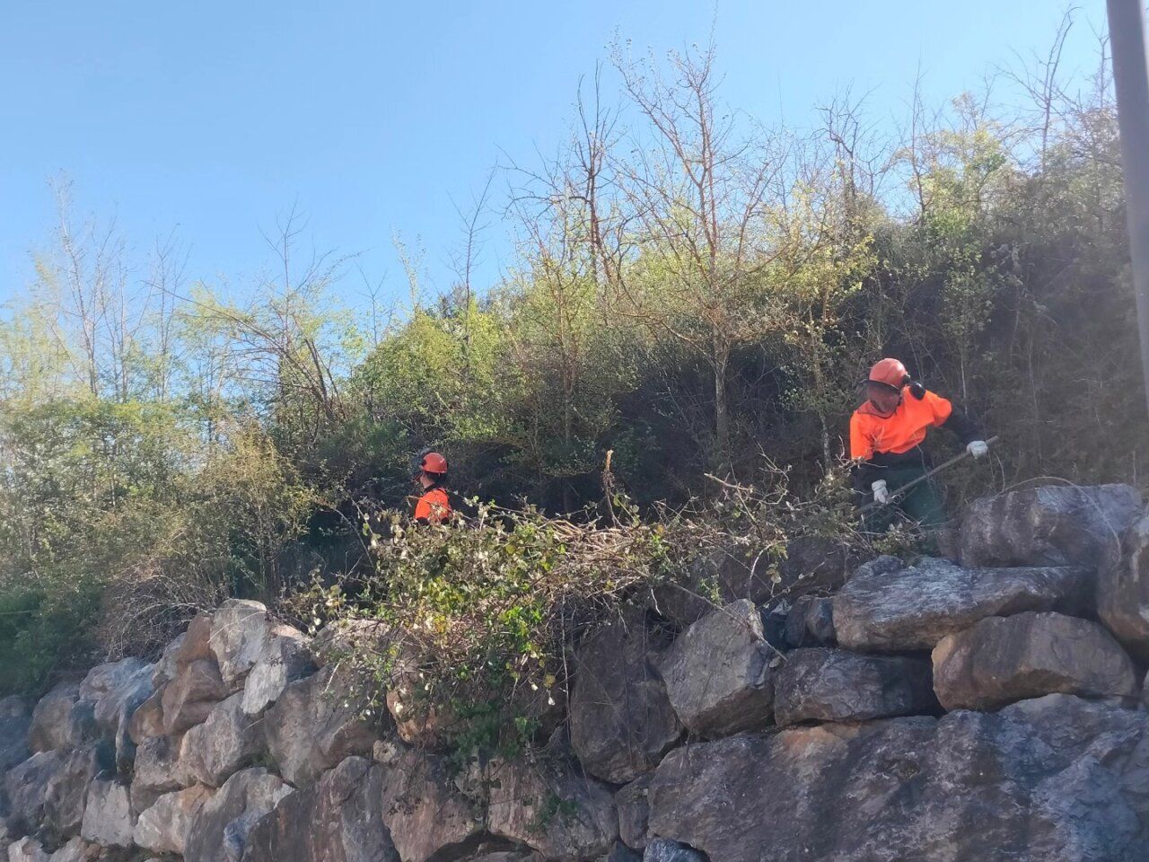 Trabajadores realizando labores de limpieza en Ponferrada para prevenir incendios