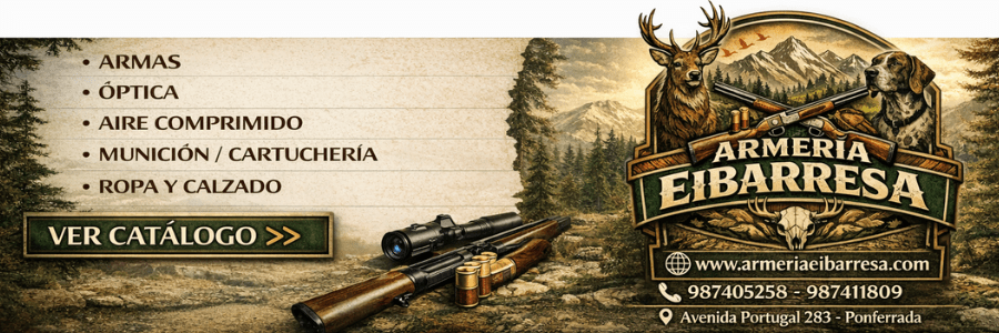 Banner de la armería Eibarresa con productos de caza y naturaleza