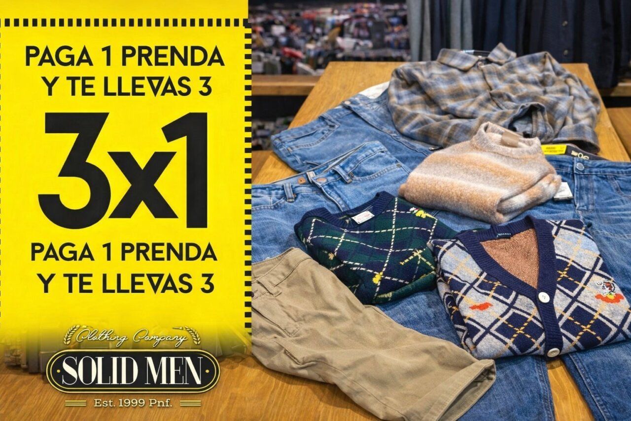 Cartel de promoción 3x1 en prendas de Solid Men en Ponferrada
