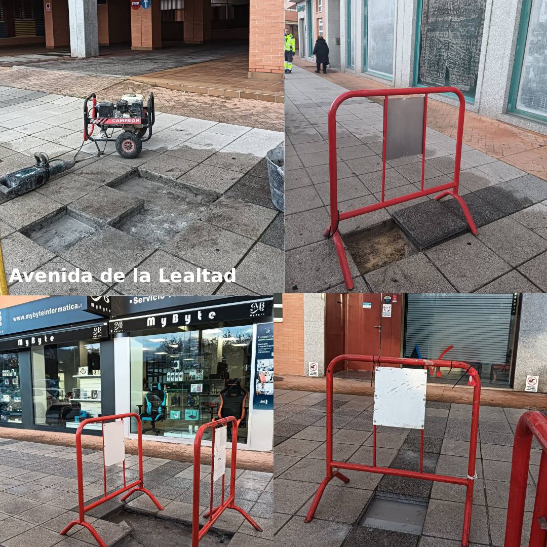 Obras de infraestructura en la Avenida de la Lealtad con maquinaria y vallas