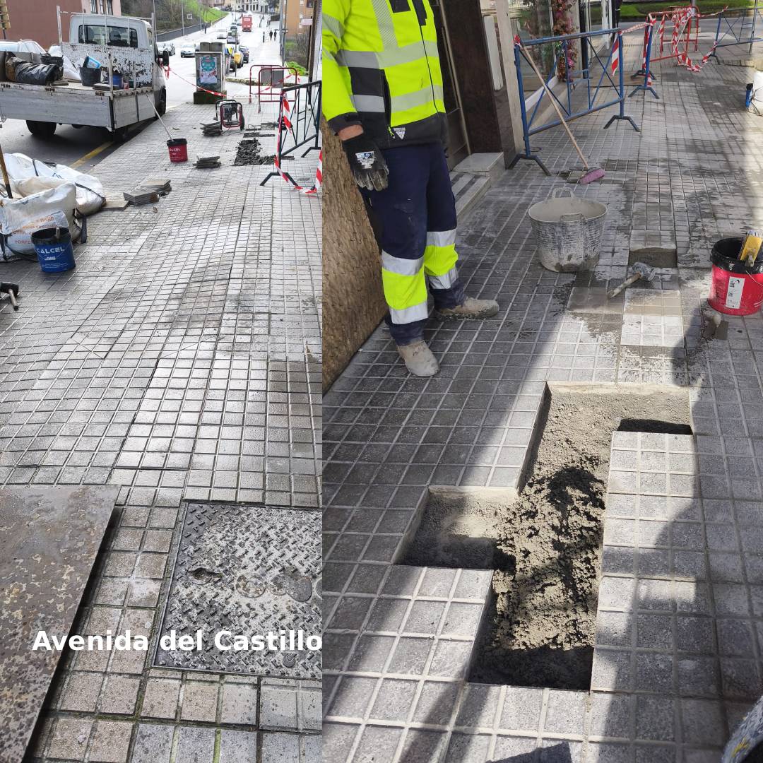 Trabajador realizando obras en la Avenida del Castillo con pavimento renovado