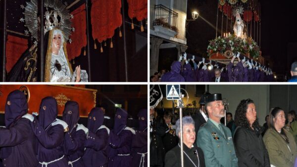 Procesión de la Virgen de los Dolores en Cacabelos con cofrades y devotos