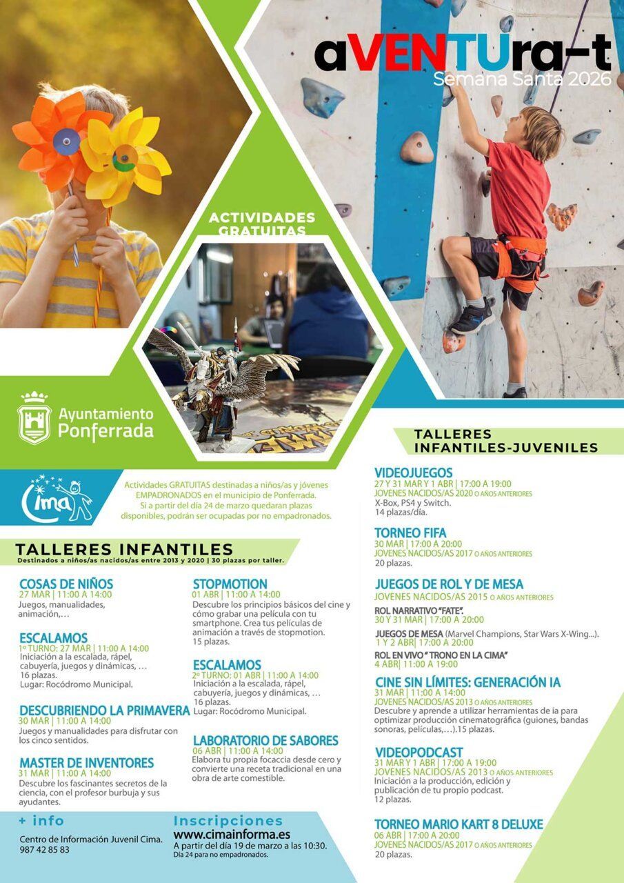 Cartel del programa aVENTUra-t para Semana Santa 2026 en Ponferrada
