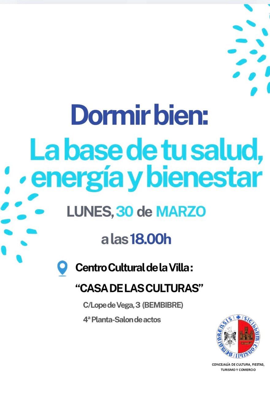 Cartel de conferencia sobre el valor del sueño y la salud en Bembibre