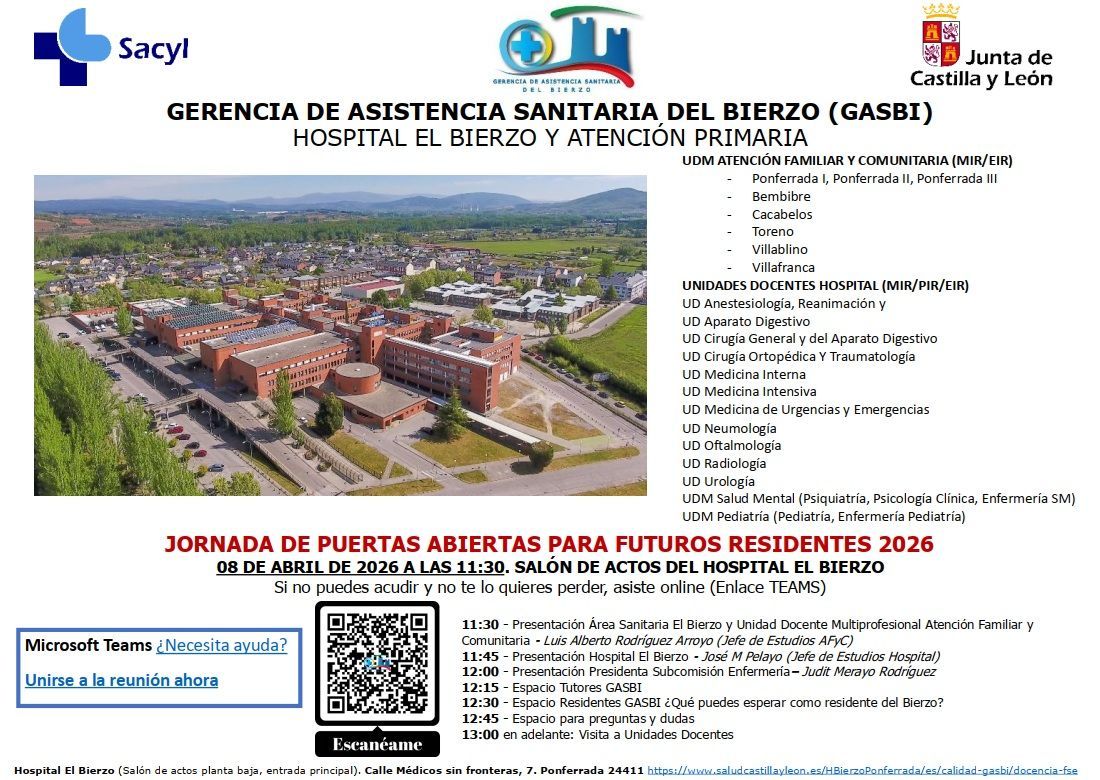 Cartel informativo sobre jornada de puertas abiertas en el Hospital El Bierzo