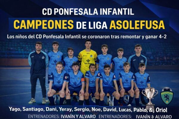 Equipo infantil del CD Ponfesala celebrando su victoria en la Liga Asolefusa
