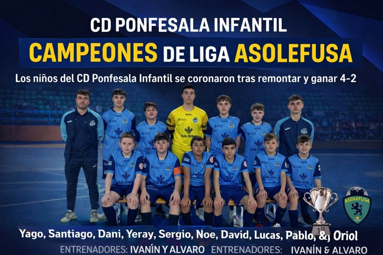 Equipo infantil del CD Ponfesala celebrando su victoria en la Liga Asolefusa