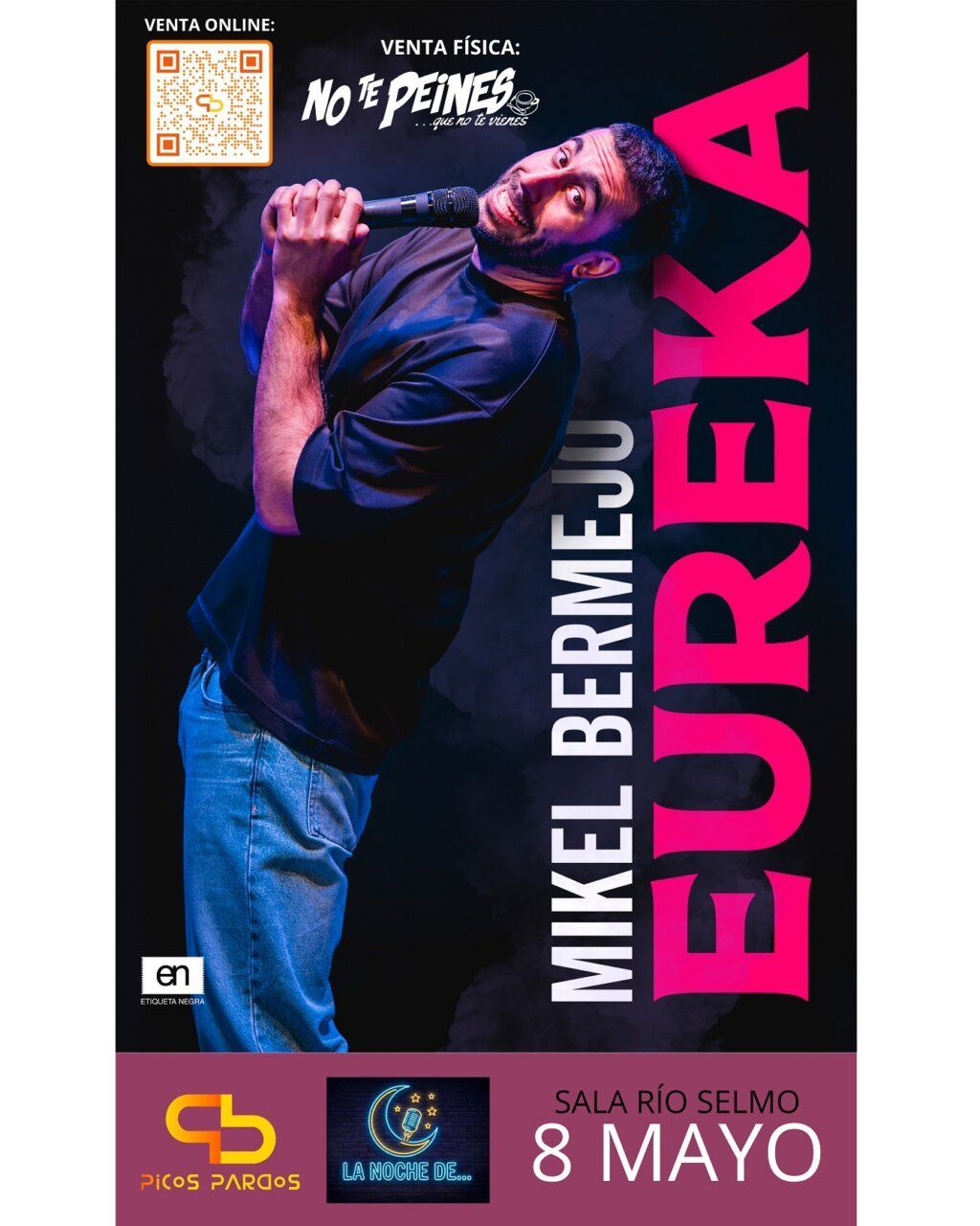 Cartel del evento de comedia en Sala Río Selmo con Mikel Bermejo