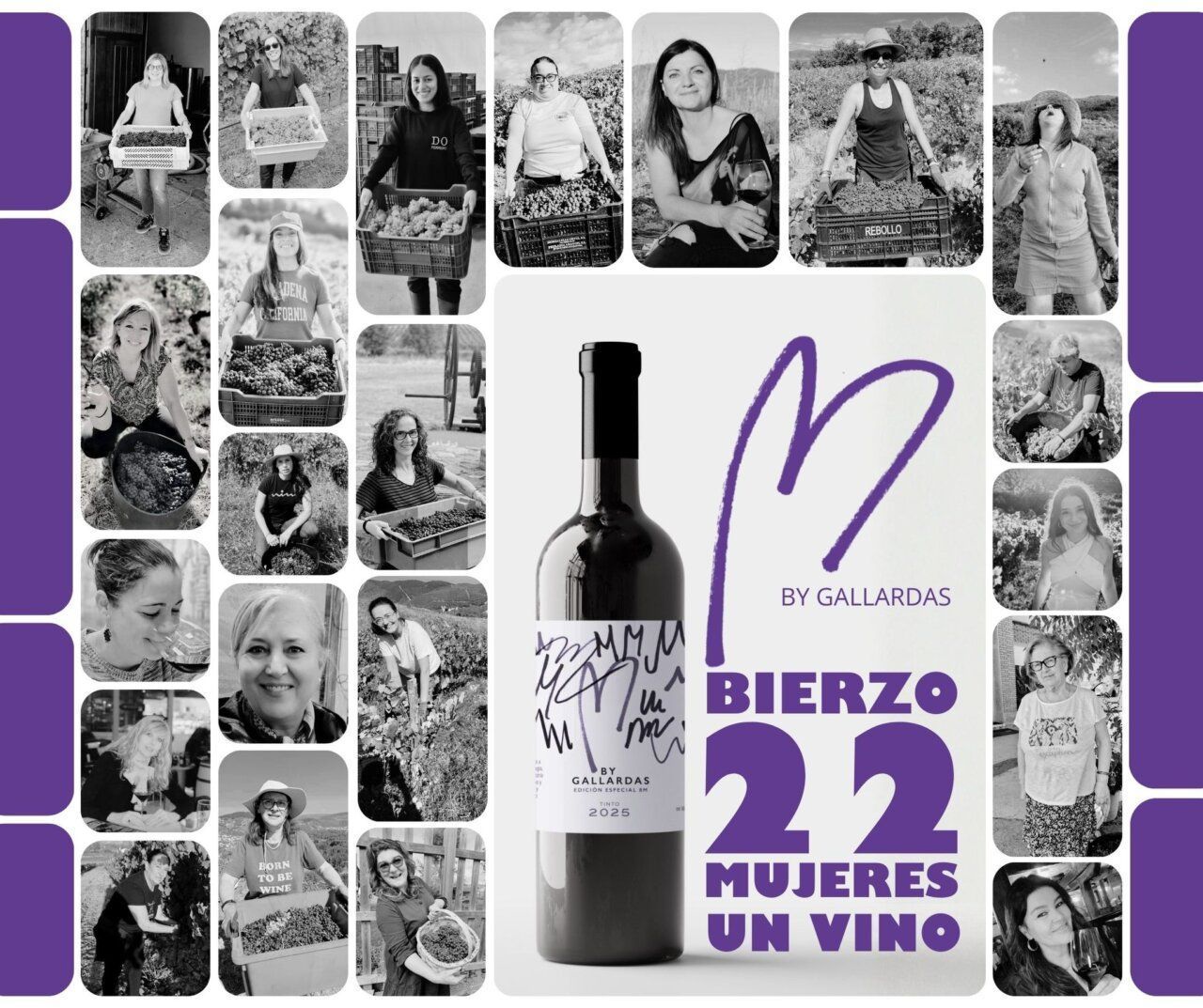 Collage de mujeres trabajando en la producción de vino en Corullón