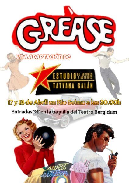 Cartel del musical Grease con actores y detalles del evento