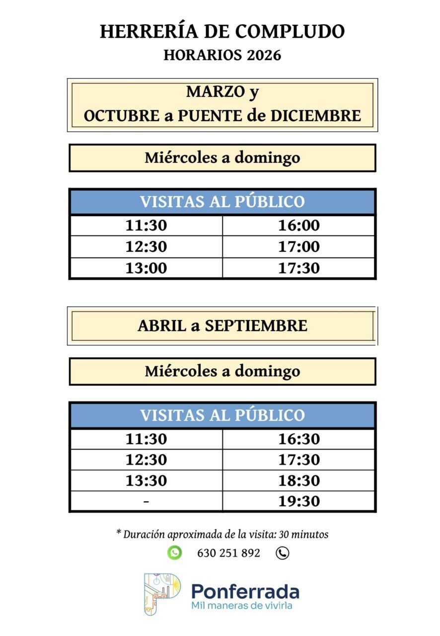 Horarios de visitas al público en la Herrería de Compludo