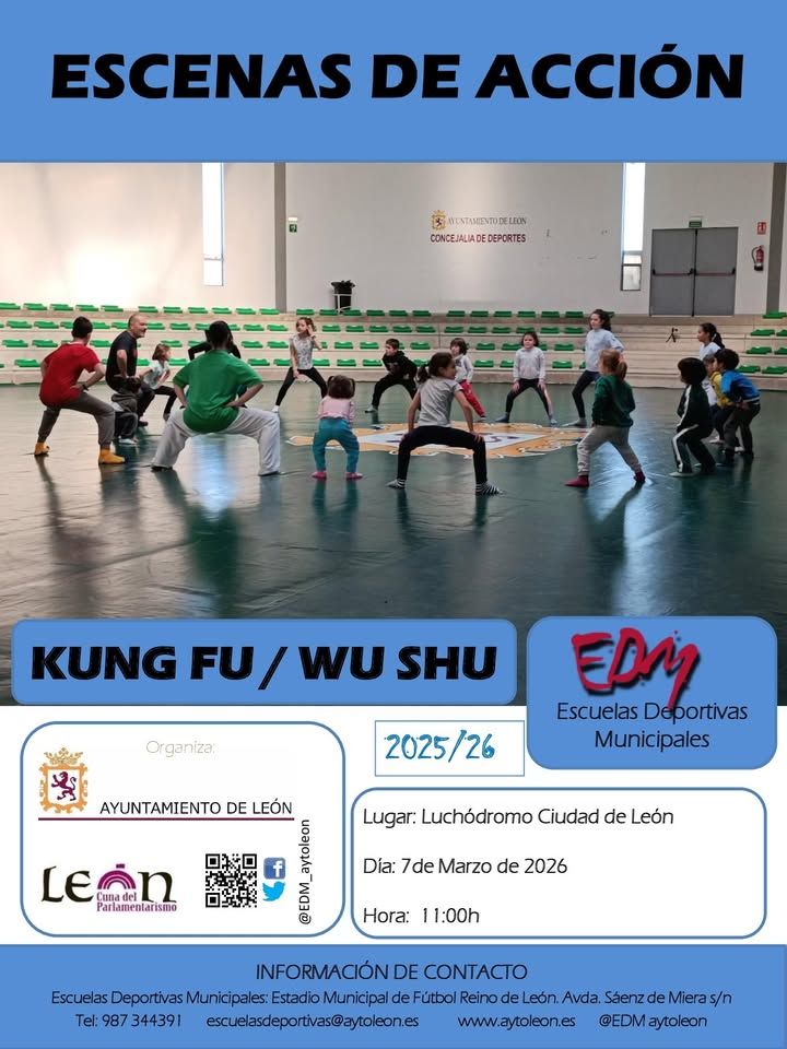 Niños practicando kung fu en un evento deportivo en León