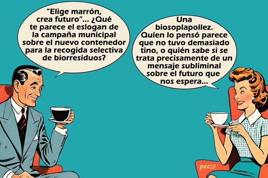 Ilustración de dos personas conversando sobre campaña de reciclaje