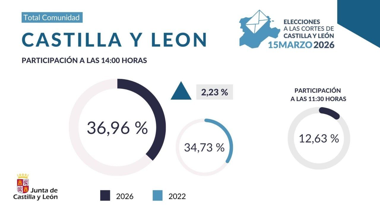 Gráfico de participación electoral en Castilla y León a las 14:00 horas