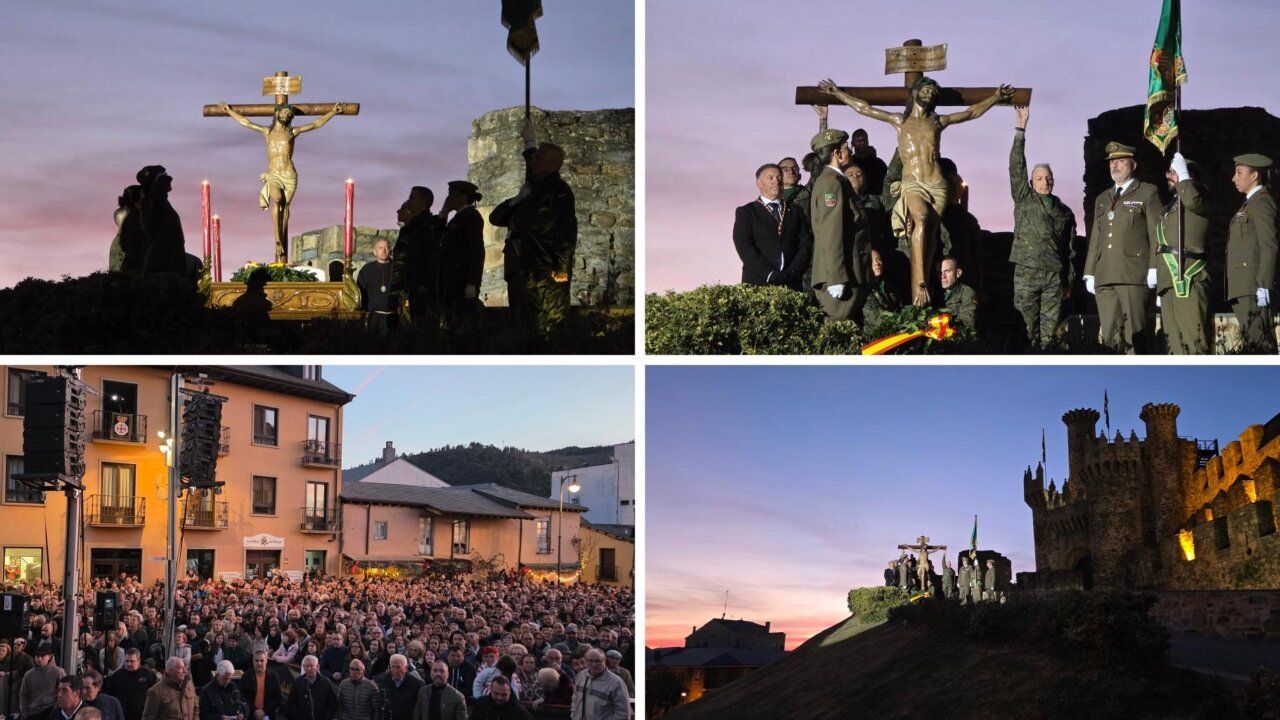 Cristo de la Esperanza durante el traslado al Castillo de los Templarios en Ponferrada