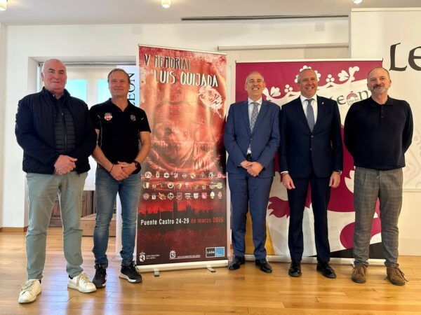 Presentación del Memorial Luis Quijada con organizadores y banner del evento