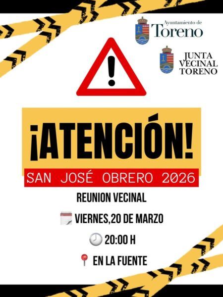 Cartel informativo sobre reunión vecinal para fiestas de San José Obrero 2026