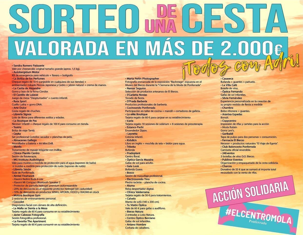 Cartel de rifa solidaria en Toreno con lista de premios
