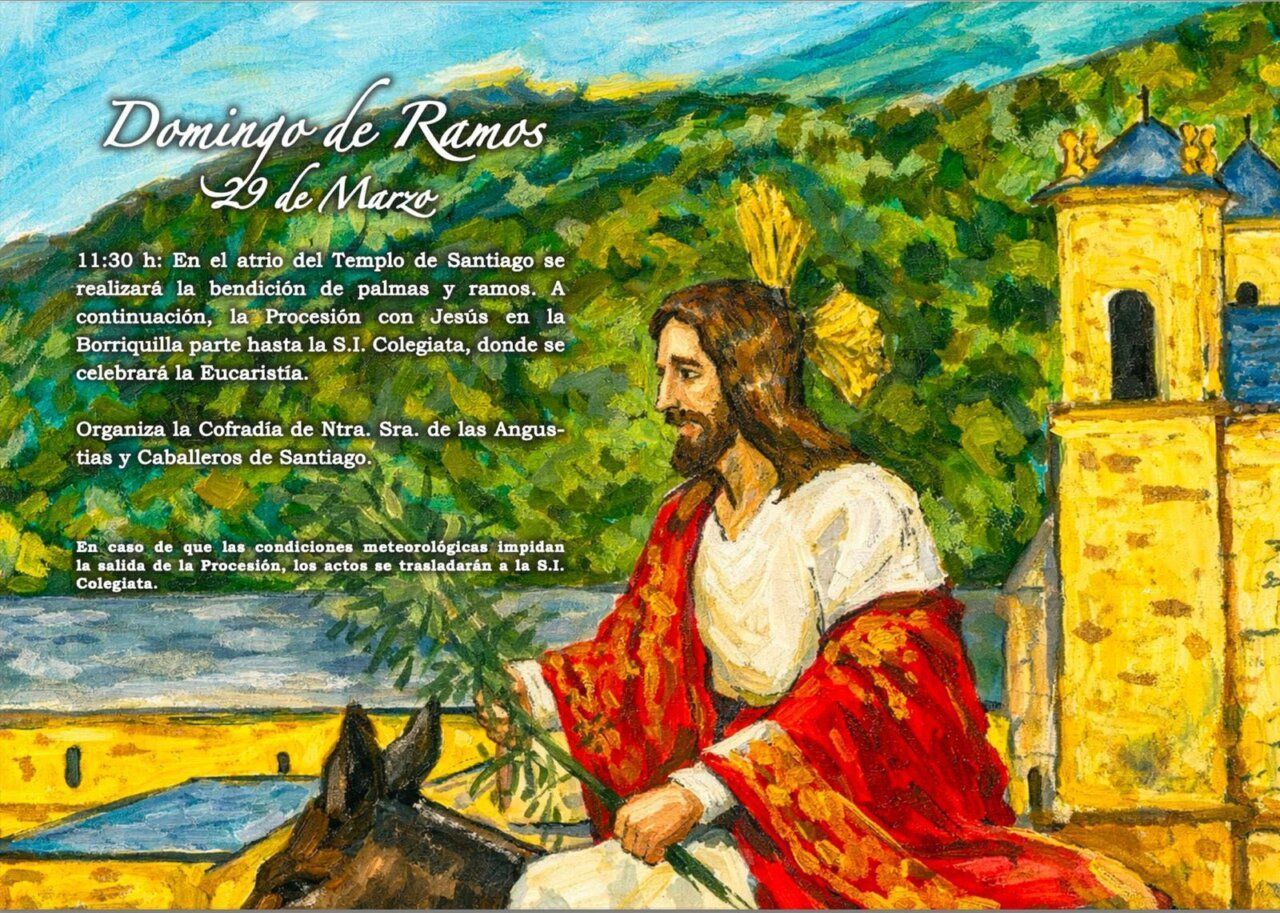 Cartel del Domingo de Ramos en Villafranca del Bierzo con Jesús y palmas