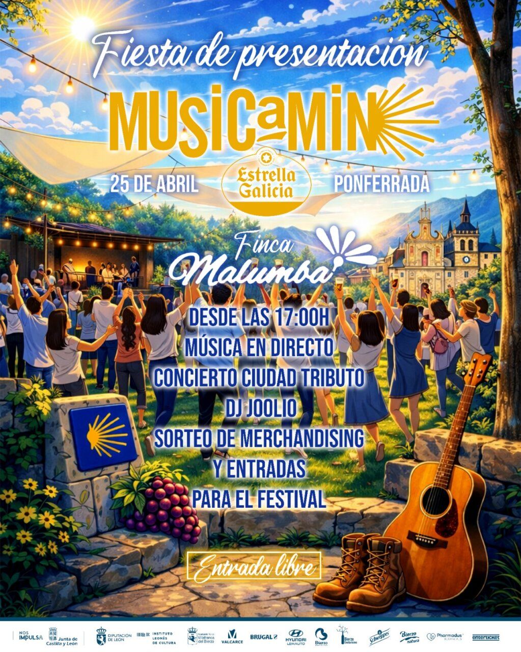 Cartel de la fiesta de presentación del festival Musicamino en Ponferrada