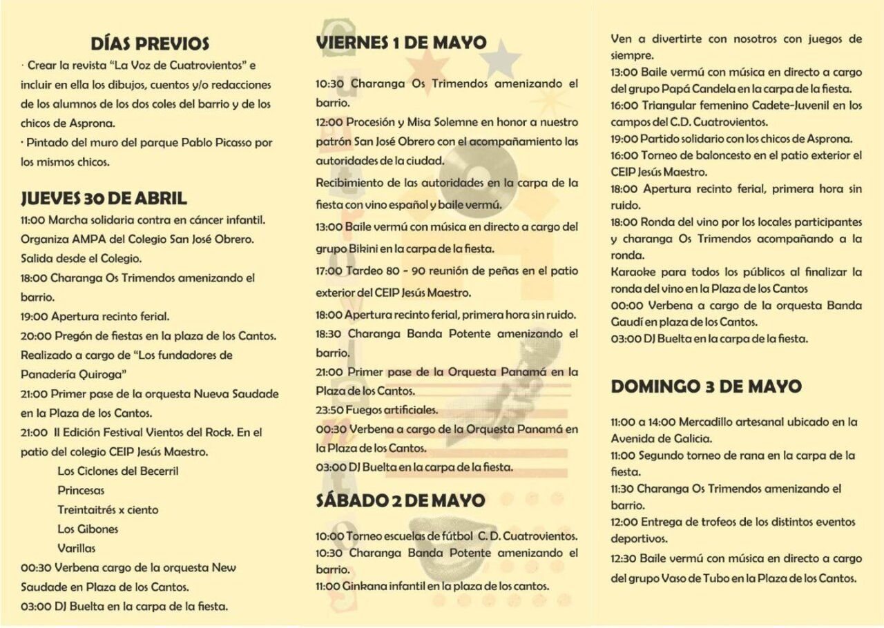 Programa de actividades de las fiestas de San José Obrero en Cuatrovientos