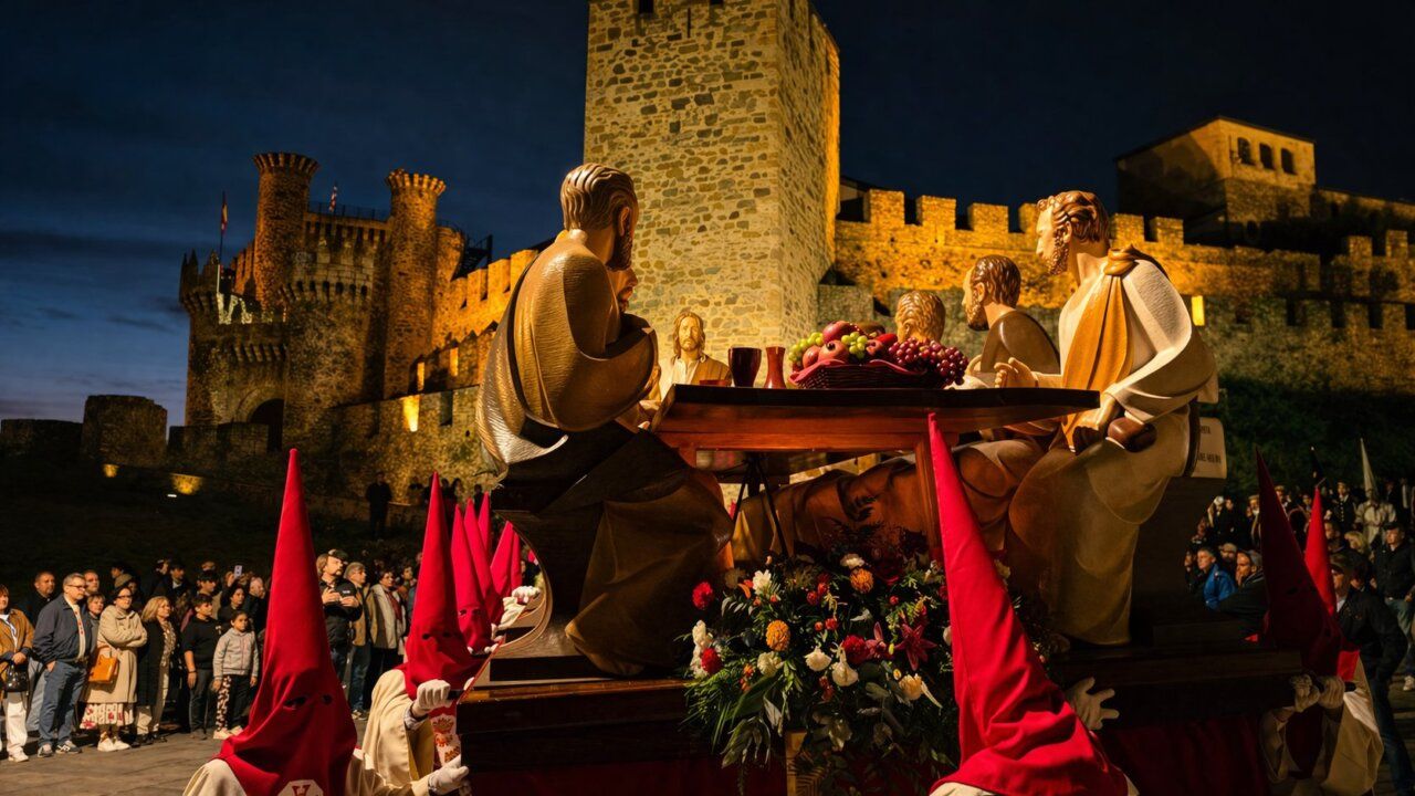 Representación de la Santa Cena durante la procesión en Ponferrada