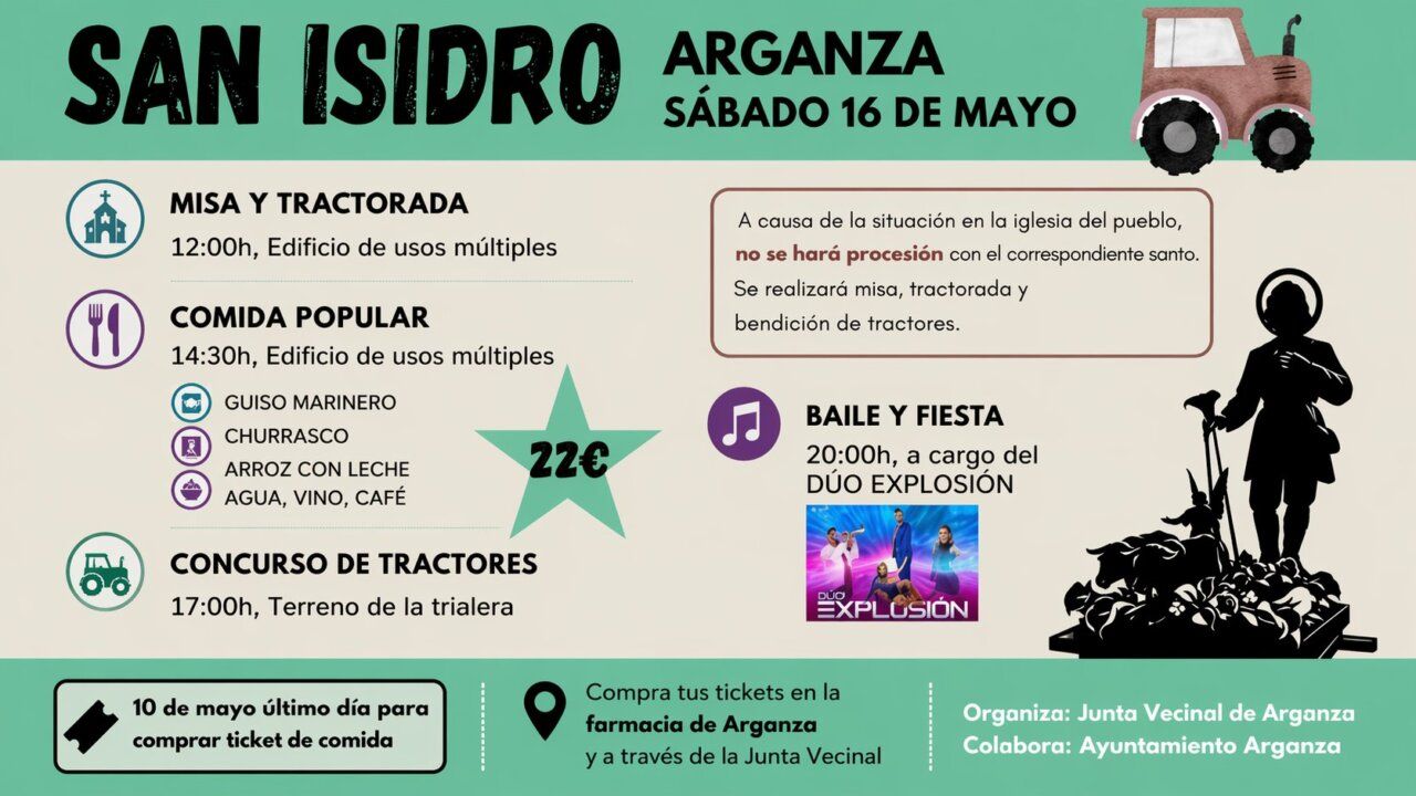 Cartel de la celebración de San Isidro en Arganza con actividades y horarios