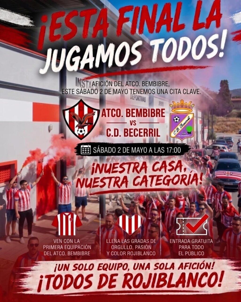 Cartel del partido entre Atlético Bembibre y CD Becerril con entrada gratuita