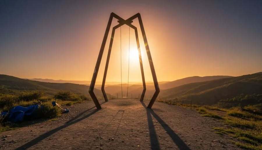 Columpio de Librán en un paisaje montañoso al atardecer
