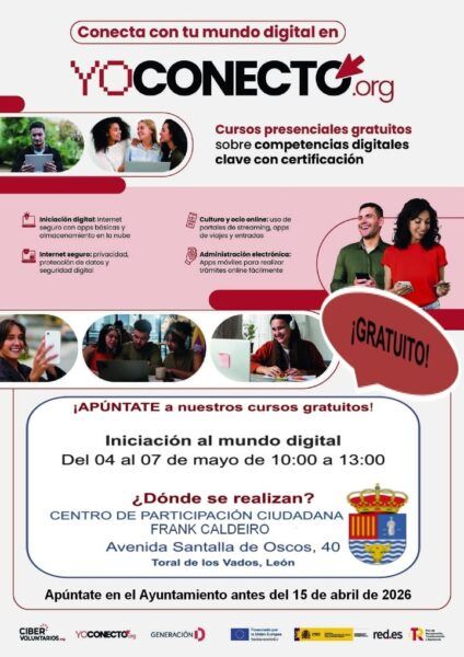 Cartel informativo sobre curso gratuito de iniciación digital en Toral de los Vados