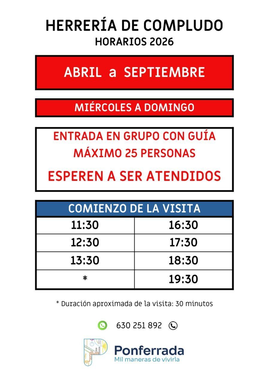 Horarios de apertura de la Herrería de Compludo para 2026