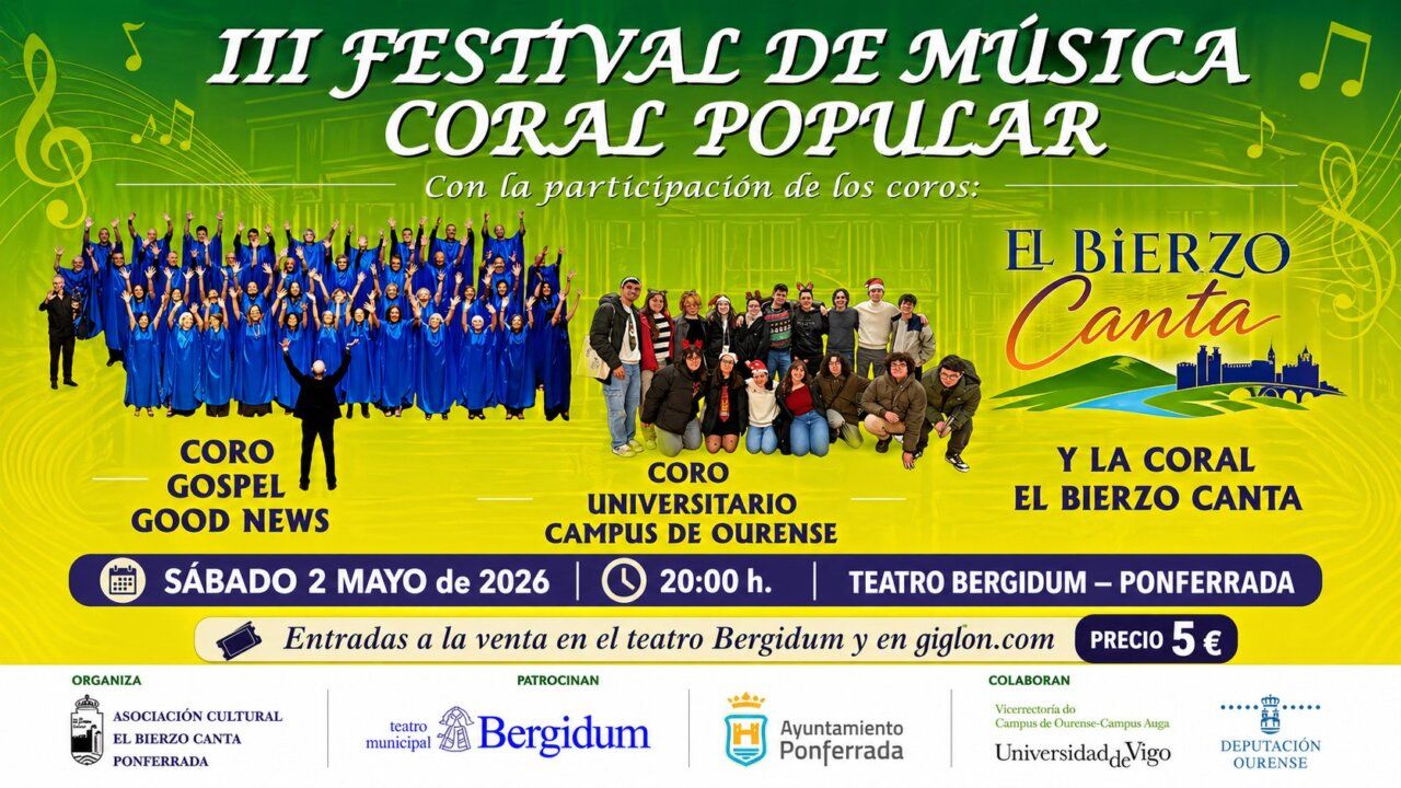 Cartel del III Festival de Música Coral Popular en el Teatro Bergidum