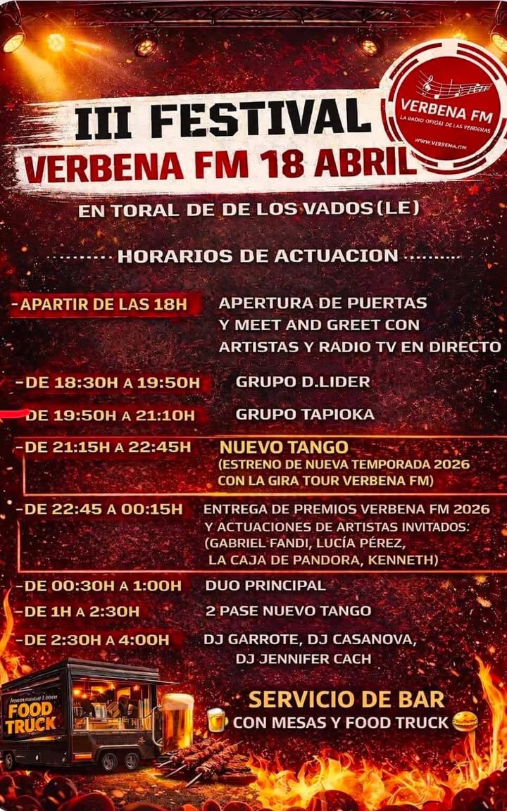 Cartel del III Festival Verbena FM en Toral de los Vados con horarios de actuaciones.
