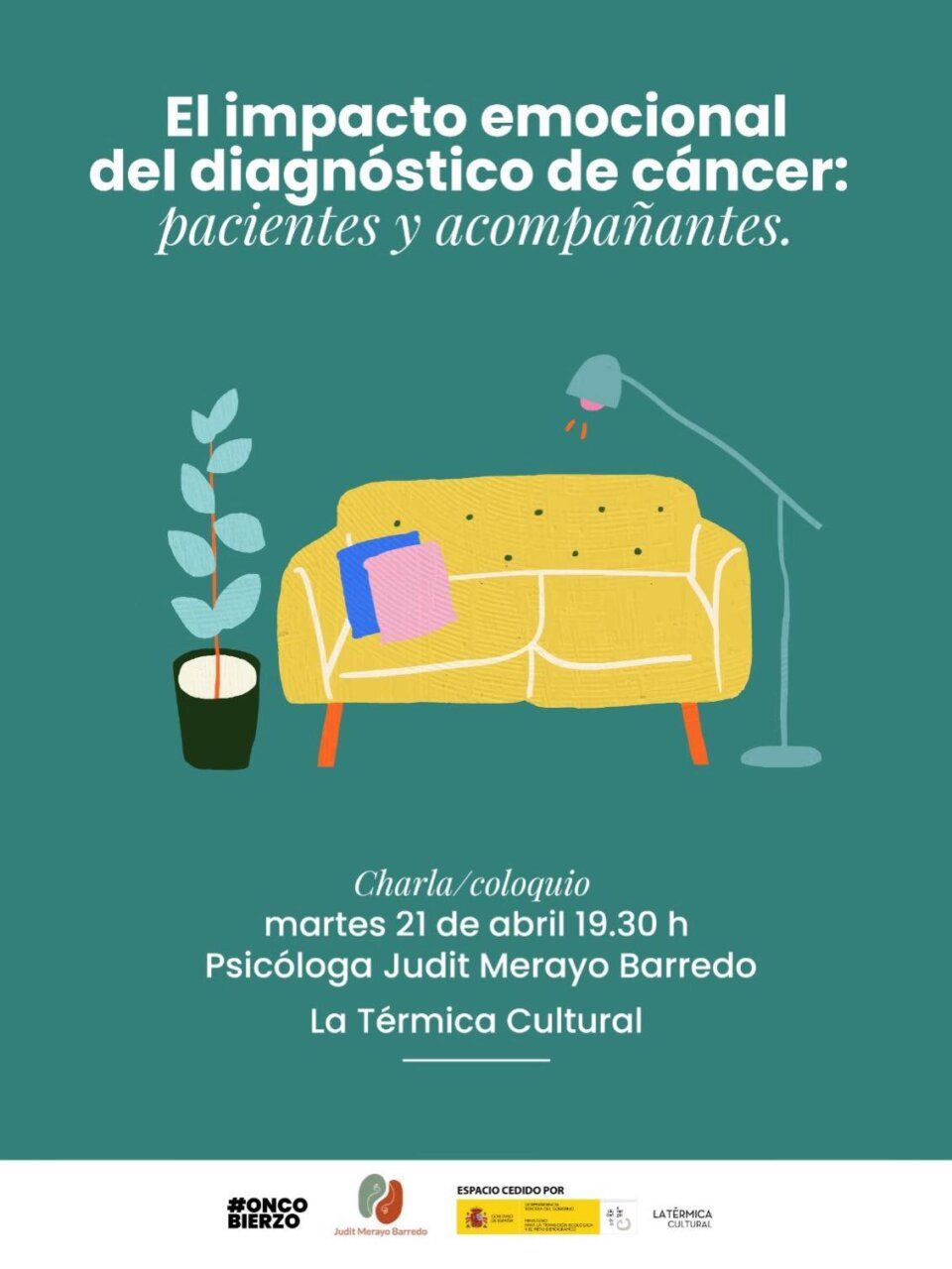 Cartel sobre charla del impacto emocional del cáncer en Ponferrada